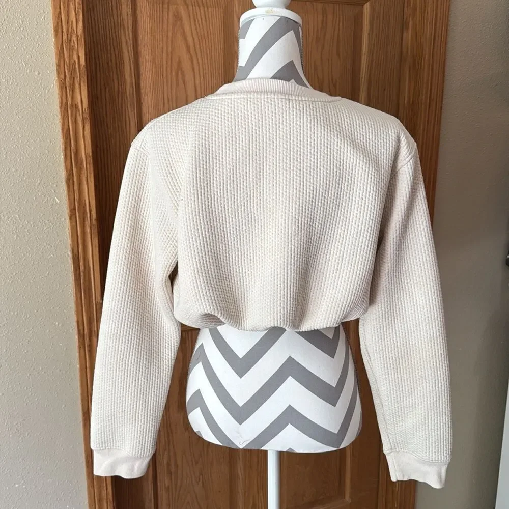 MONO B Tuck Under Crop Textured Crewneck Sweatshirt